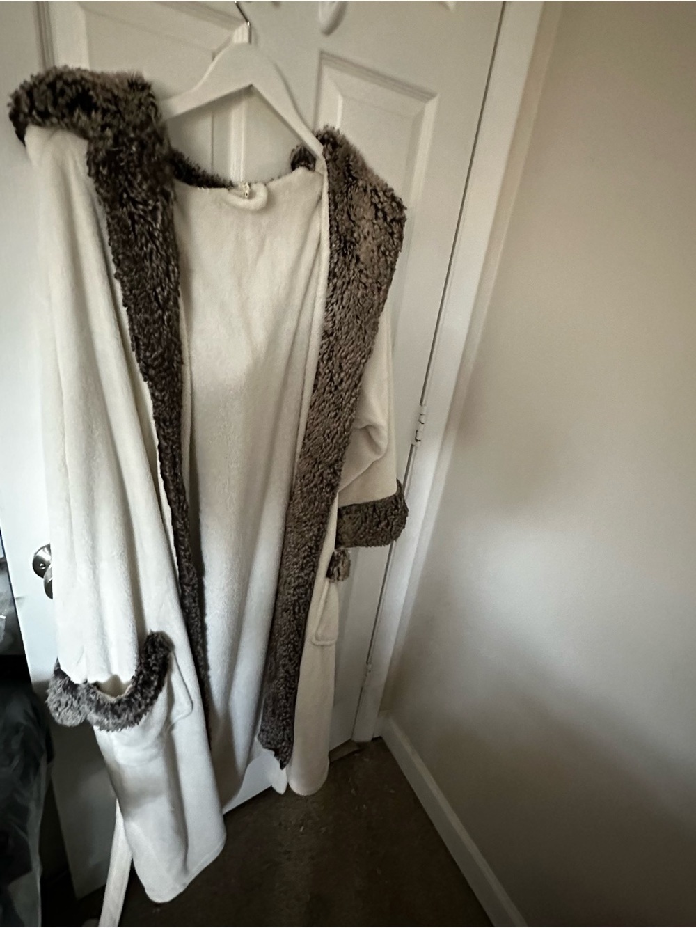 White and Brown Pottery Barn Robe